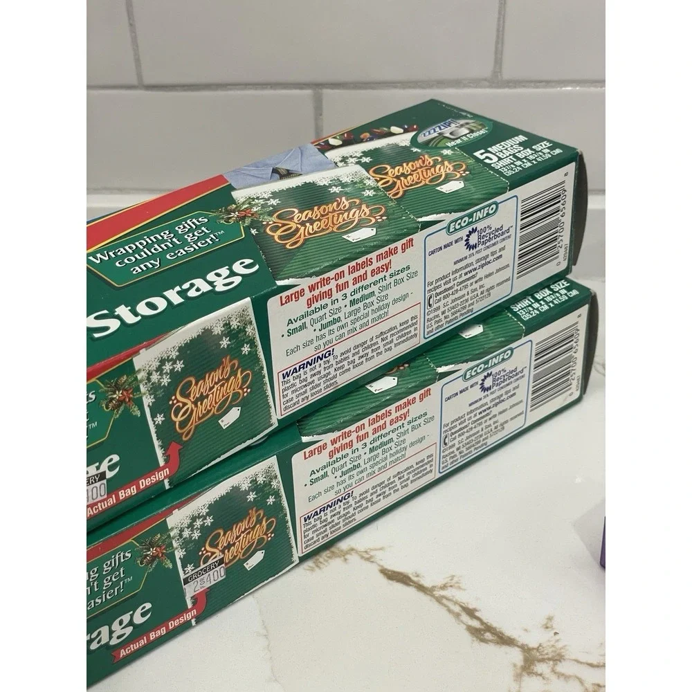 Vintage Ziploc Holiday Medium Bags Slide-Loc Lot of 8 Seasons Greetings Open Box